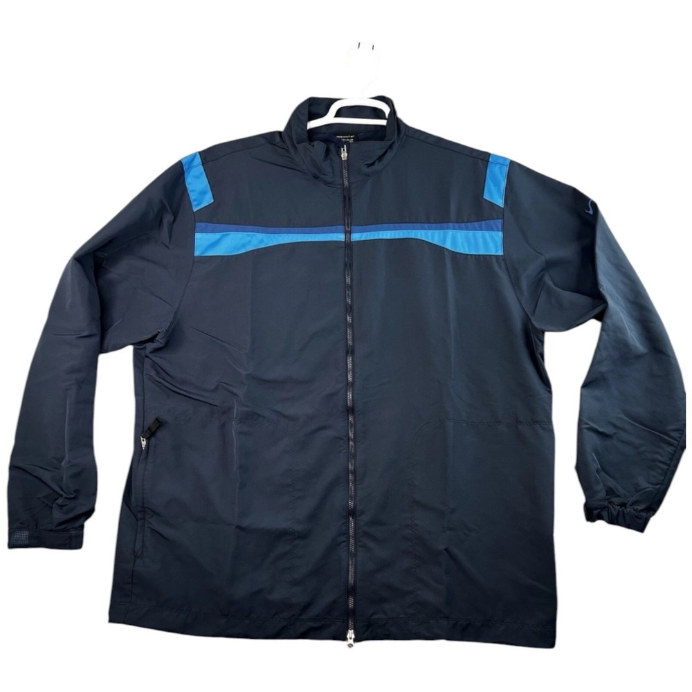 Nike Golf Jacket Mens XL Blue Swoosh Full Zip Up Track Sweater Pockets